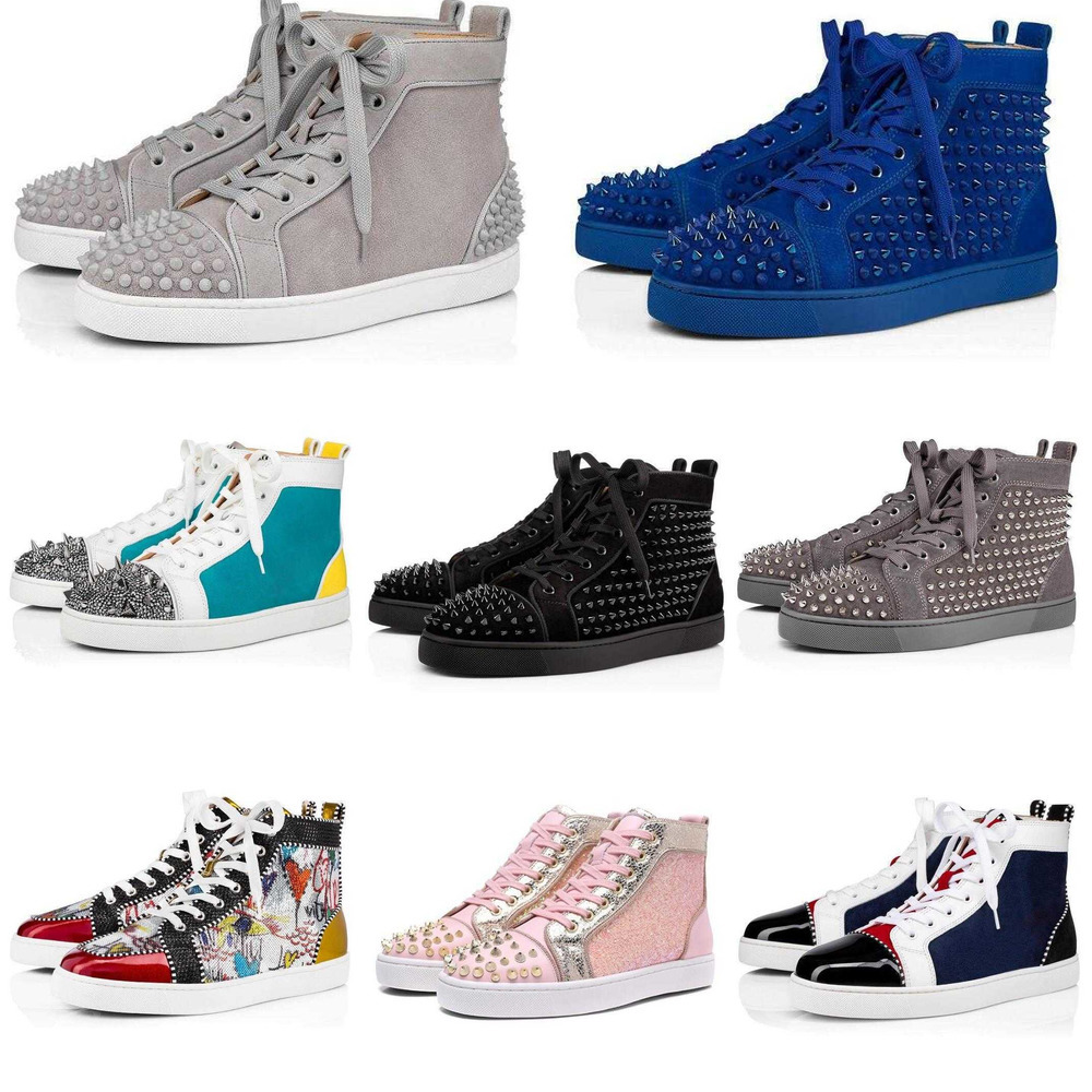 

2022 New Luxury Men Women Shoe Studded Spikes Fashion Red Suede Leather Mens Sneaker Womens Flat Bottoms Shoes Party Lovers Size 36-46