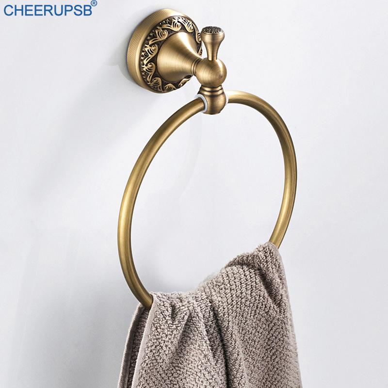 

Bathroom Vintage Hanger Brushed Bronze Tower Ring Antique Brass Wall Mounted Bath Holder Round Retro Gold Hand Towel Rack Rings