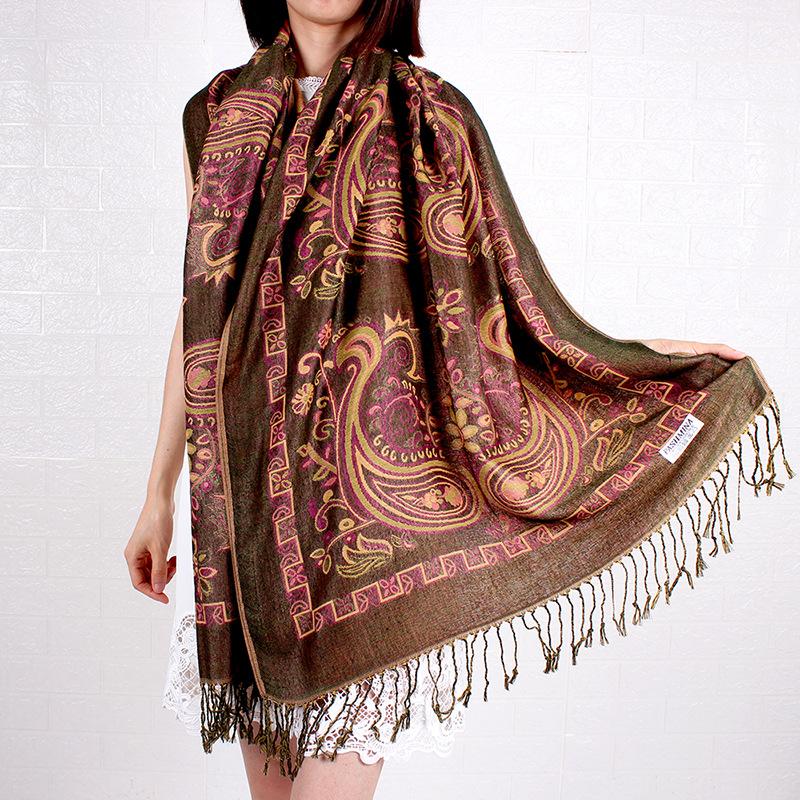 

Scarves Ethnic Winter Women Scarf Jacquard Floral Print Shawls Ladies Long Pashminas Fashion Stole Echarpe
