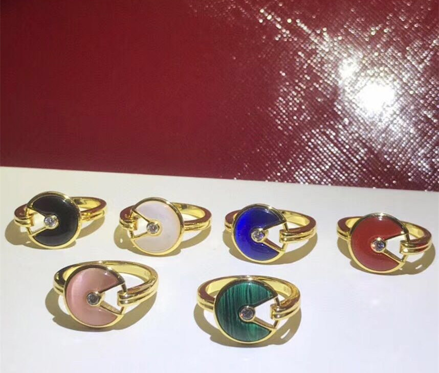 

Fashion Wedding Amulette Round Disc Party Amulet Green White Black Pink Blue Shell Ring Famous Brand Jewelry