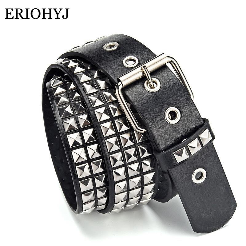 

Belts Unisex Fashion Belt Rivet For Women&Men Studded Punk Rock With Pin Buckle Woman Black Ceinture Femme, White