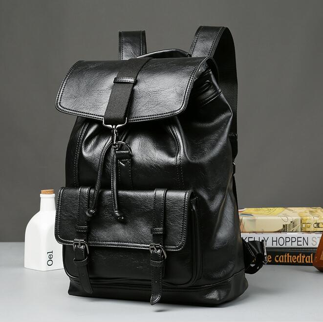 

wholesale brand fashion leather backpack bags student bag of large capacity wind all-match simple computer handbags leathers comfort Backpacks, Black