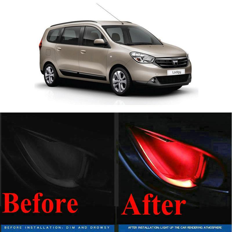 

4pc CF Style Stickers On Cars Interior Inside Door Handle Atmosphere Lamp For DACIA DOKKER DUSTER LODGY LOGAN SANDERO SOLENZA LED Emergency