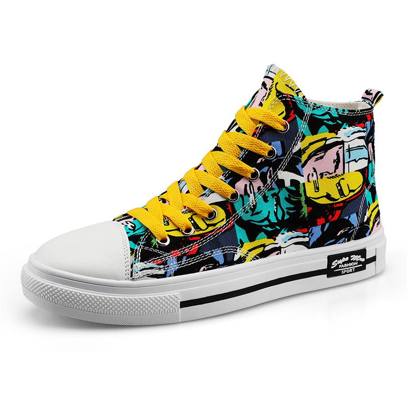 

Men and Women Vulcanize Shoes Couples Canvas Casual Sneakers Sport Summer Three Times High Top 2021 Walking Flats