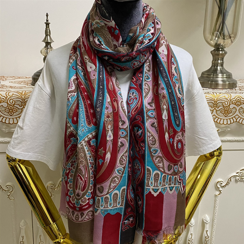 

women's scarf good quality 50% silk 50% wool material print flowers patterne Thin and soft long scarves for women big size 175cm - 65cm, Blue;gray