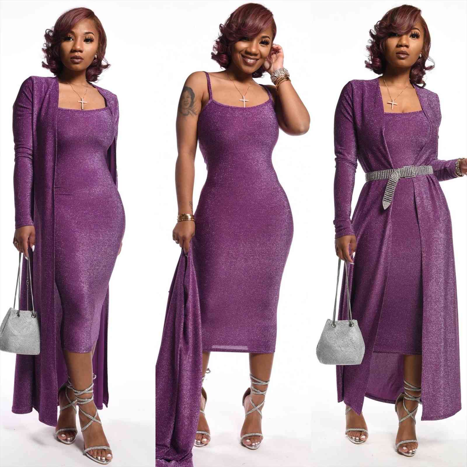 

winter spring set strap women tracksuits dress long sleeve cape solid two piece sets night club party outfits gl207, Gray