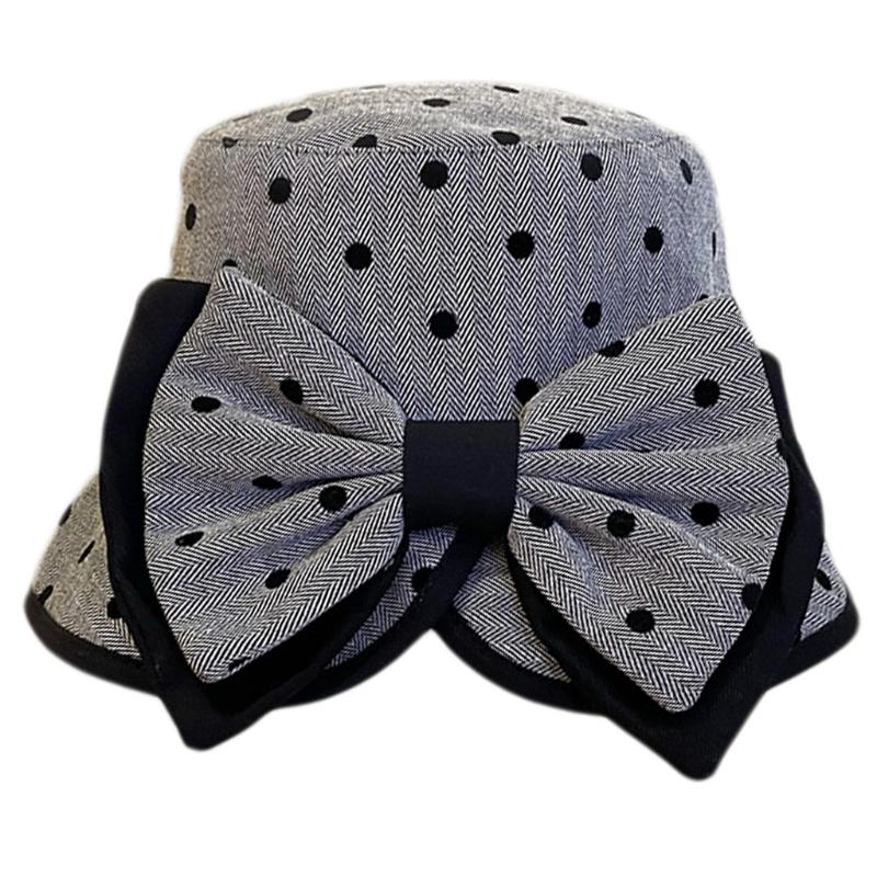 

Wide Brim Hats Casual Lovely Cute Polka Dot Bow Hat Fisherman Basin Cotton Foldable Sun Protection Breathable, Black