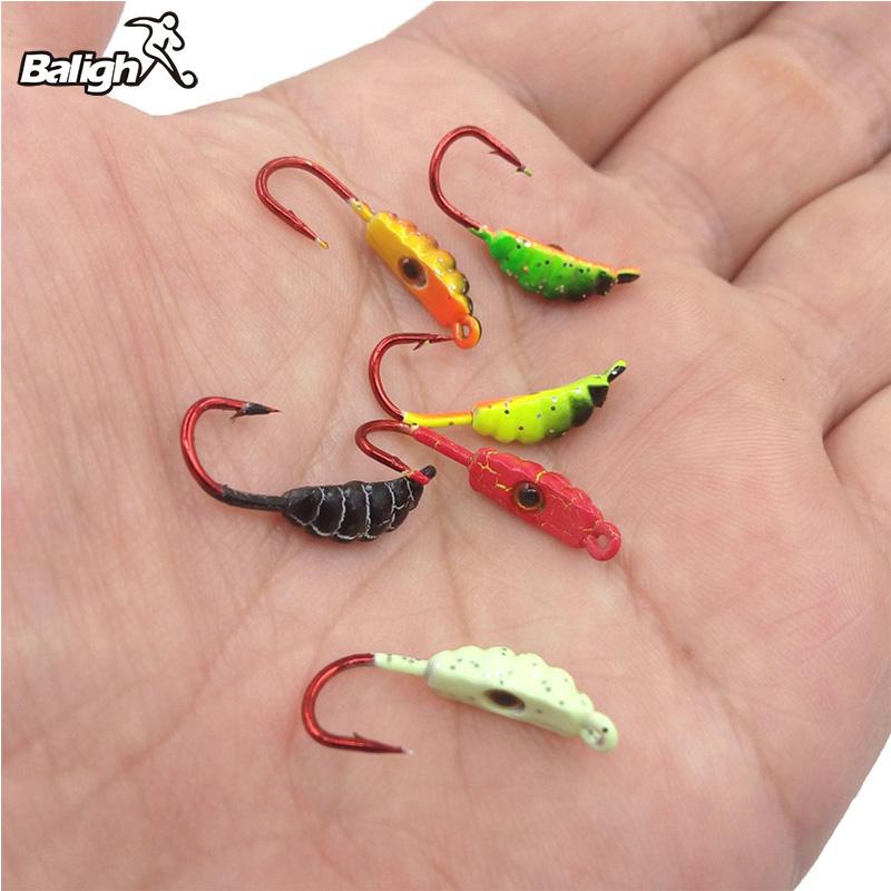 

Balight 6PCS/Lot Winter Ice Fishing Hook Lures Metal Worm Bait Fish Lead Head Hooks Jigging Accessories 2.2cm 1.4g