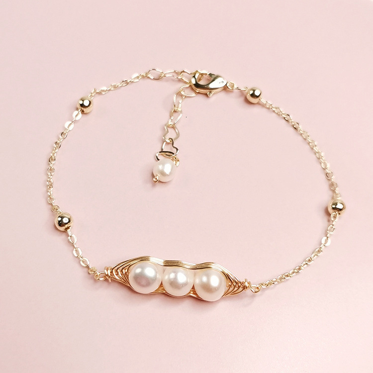 

bracelets designer hand wound peanut shaped freshwater pearl for women's simple fashion 14k gold plated bracelet, Black
