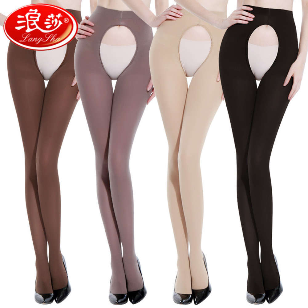 

Langsha opening women's pantyhose anti hook silk thin spring and autumn thick non take off black stockings sexy temptation, Black;white
