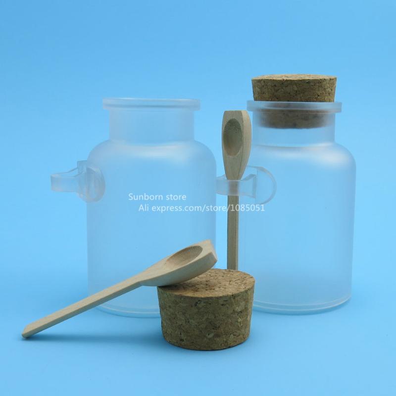 

X 200g Big Frosted ABS Plastic Cosmetic Cream Container With Wooden Spoon,plastic Bathsalt Jars Storage Bottles