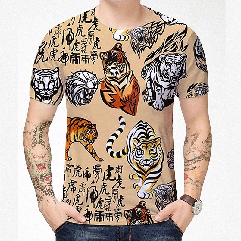 Men's Unisex Tee T shirt 3D Print Graphic Prints Vintage Tiger Plus Size Round Neck Casual Holiday Print Short Sleeve Tops Basic Designer Bi