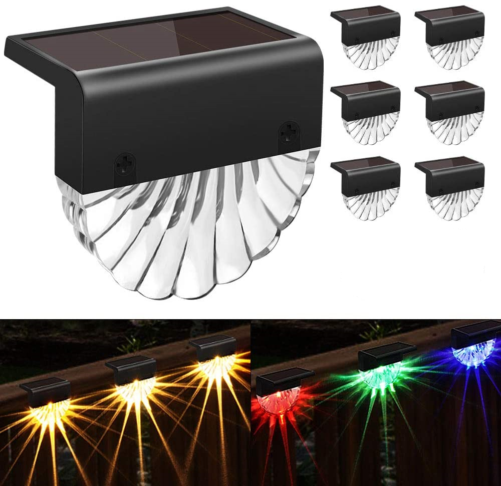 

Solar Deck Light Outdoor Step Lamp Waterproof Fence Lights,6 Pack 4 Pcs LED Stair lighting Warm White Color Changing Mode for Patio,Yard,Gar