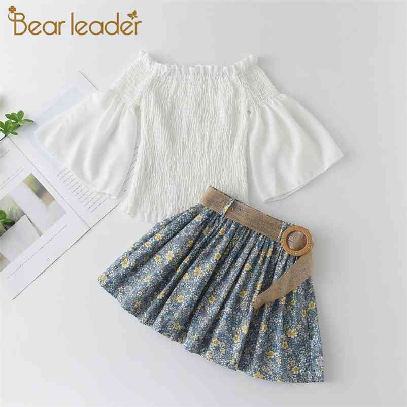

Girls Casual Clothing Sets Summer Baby Princess Ruched T-shirt and Floral Skirt Outfits Children Fashion Suits 210429, Ah1393 white