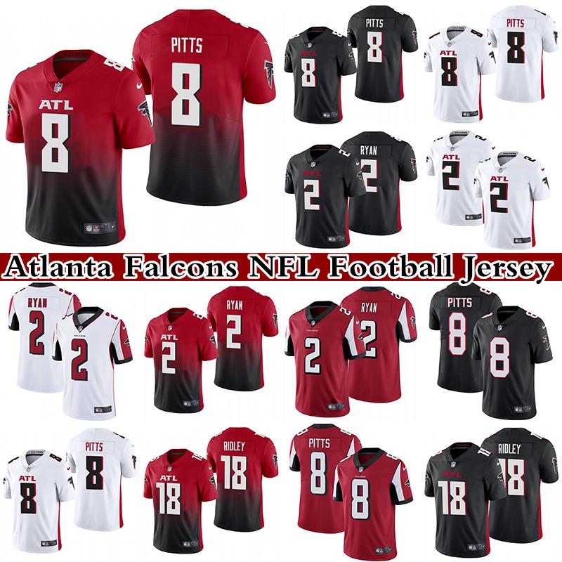 

8 Kyle Pitts 2 Matt Ryan 18 Calvin Ridley 7 Younghoe Koo Men's Stitched NFL Atlanta Falcons Nike Limited Football Jersey, Red