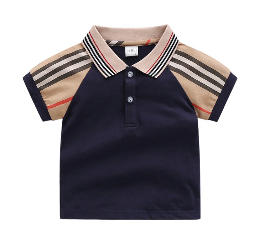 

Summer Boys Girls Shirts Girls Boys Cotton Breathable Tops Short Sleeve Lapel Clothes Outwear Stripe Shirt School Uniform, Deep blue