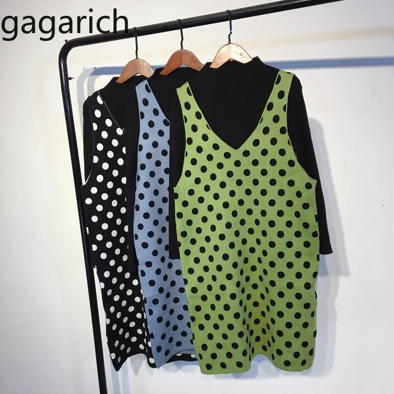 

Two Piece Dress Gagarich Women Set Polka Dot Suspender Female Pullover Knitted Black Show Thin Casual Coat Suit Trend 2021, Green single