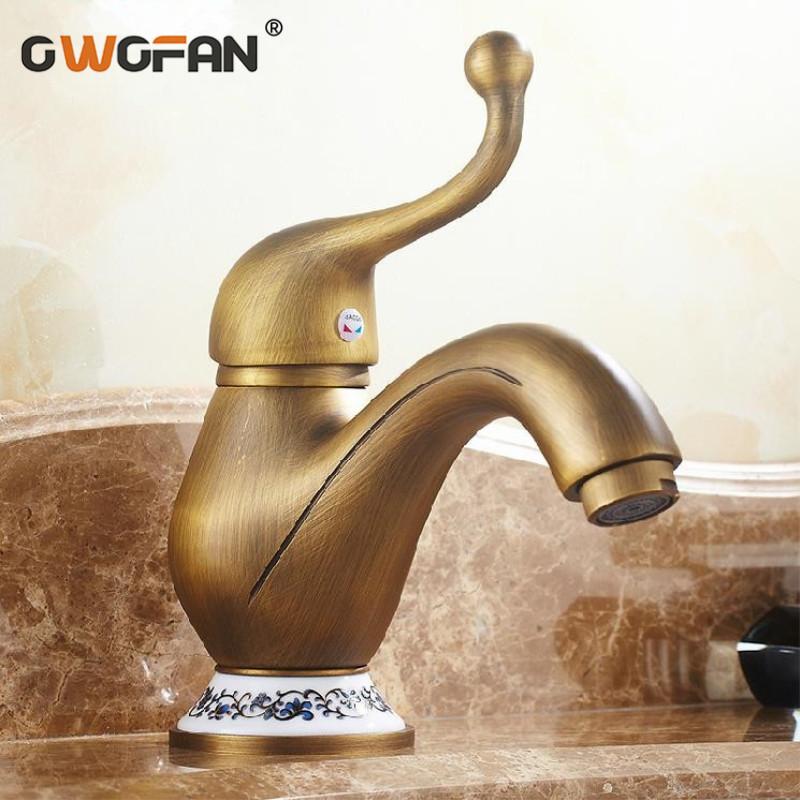 

Bathroom Sink Faucets Basin Mixer Tap Single Hole WC Faucet Antique Bronze And Cold Water QHC-0124