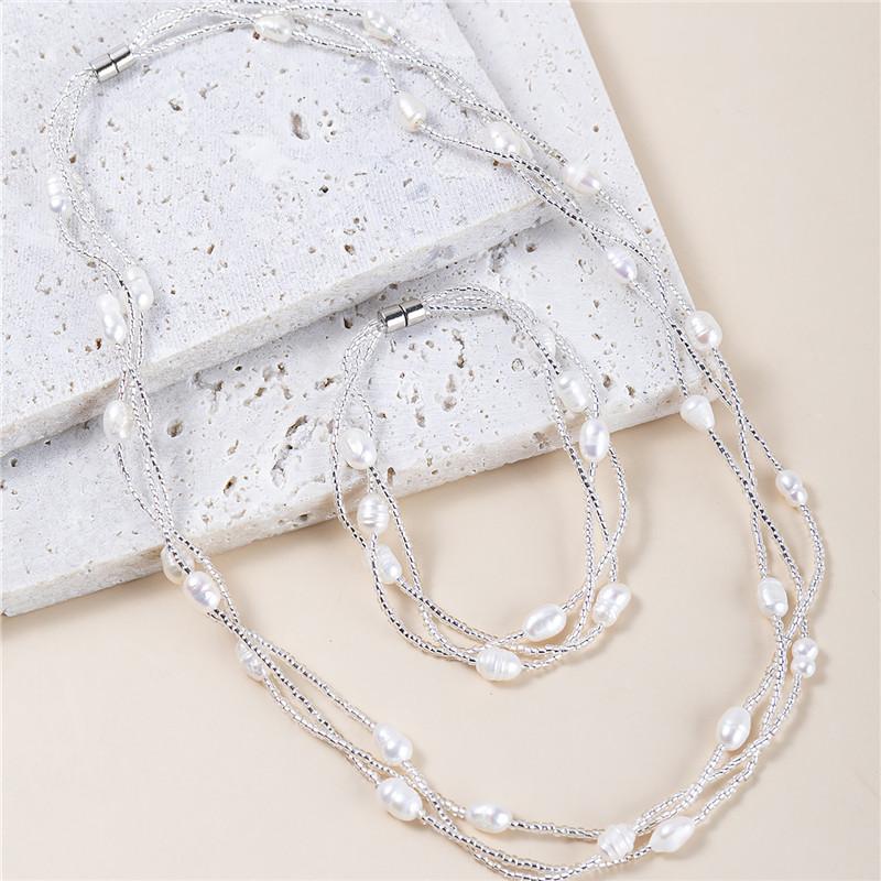 

Earrings & Necklace YEYULIN Real Pearl Jewelry Sets For Women Multi-layer Charm Bracelet Wedding Party Birthday Gift, Silver