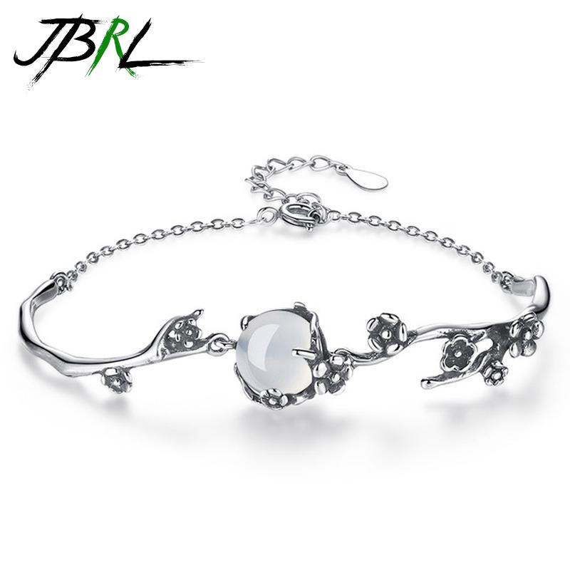 

Link, Chain Plum Blossom And Moon Simple Bangle Silver Plated Charm Bracelet Jewelry Gift Wholesale Top Quality Handmade Adjustable