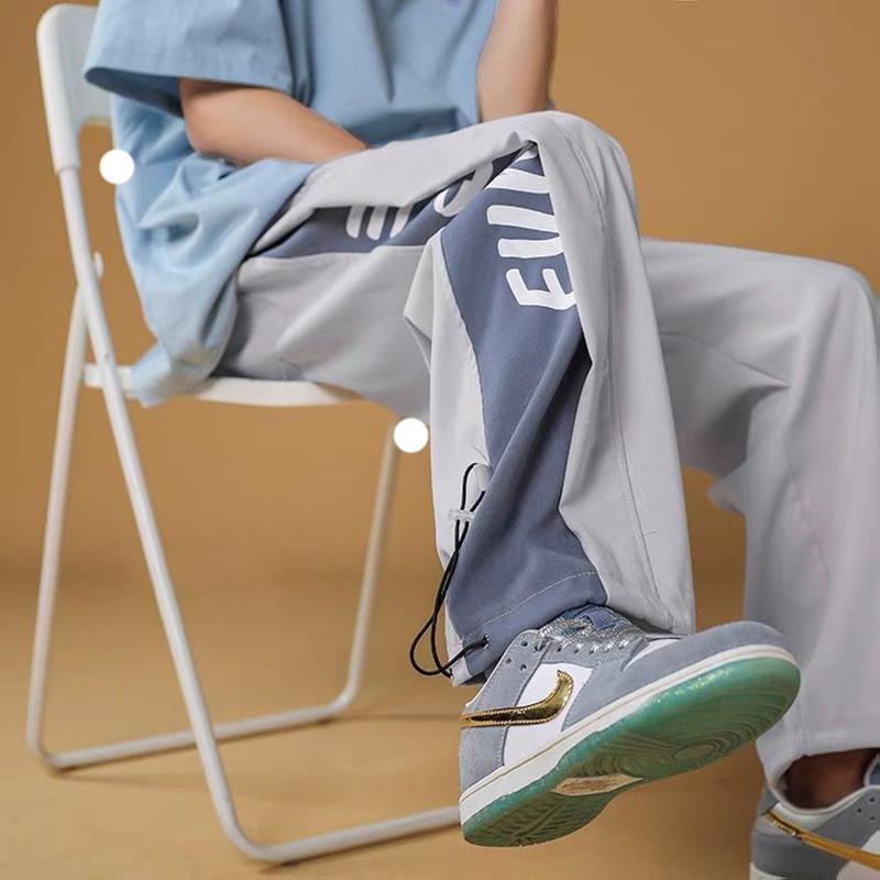 

Men's Pants Streetwear Wide Men Casual Sport Running Sweatpants Harajuku Skateboard Stitch Ankle Length Trousers 2022 Techwear, Black