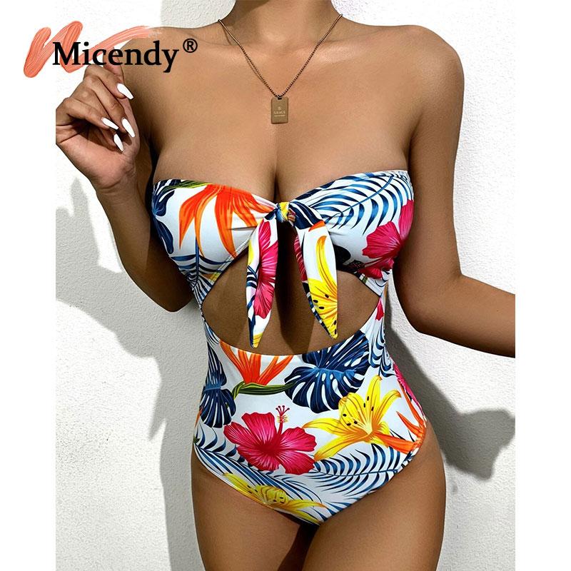 

Micendy Bandeau Swimsuit Women Bathing Suit Sexy Strapless Swimwear Female Summer High Waist One Piece Suits Hollow Out Monokini One-Piece
