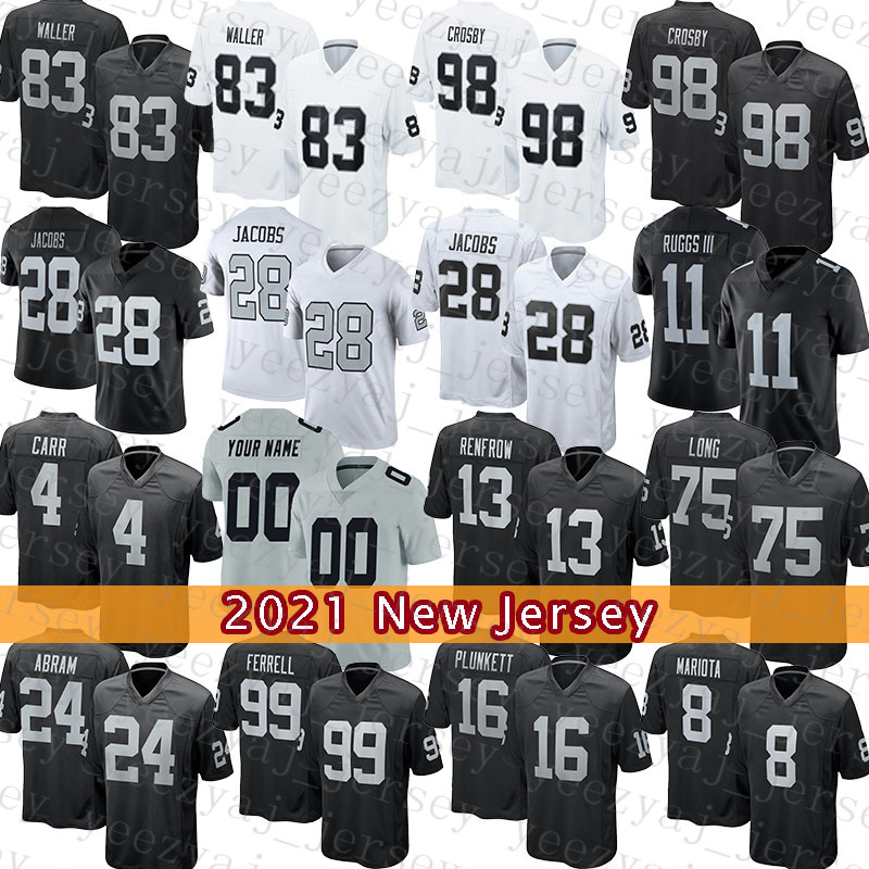 

28 Josh Jacobs 83 Darren Waller Football Jersey 4 Derek Carr 98 Maxx Crosby Henry Ruggs III Hunter Renfrow Johnathan Abram Bo Jackson Howie Long Ken Stabler Carl Nassib, Women(size:s-xxl)-tuxizhe+patch