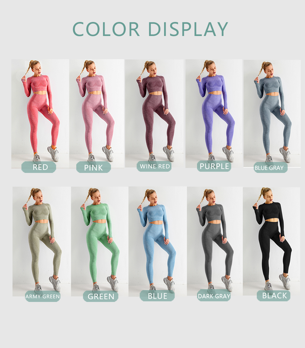 

2/3/5PCS High Waist Sports Suits Lulu Leggings Gym Fitness Women Yoga Sets Seamless Workout wear Clothing Long Sleeve Crop Top Push-up, White;red