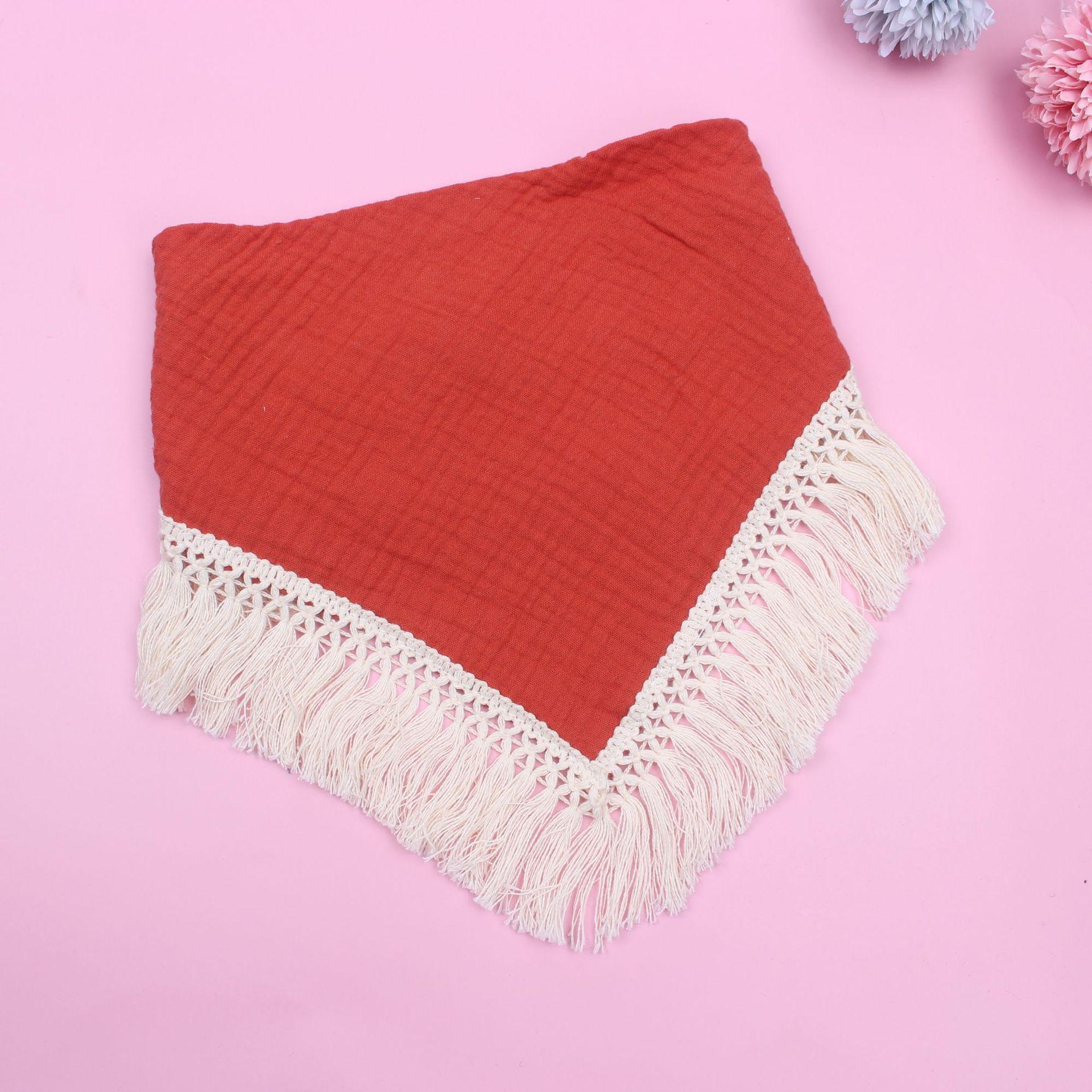 

A973 Four Layers Infant Baby Cotton Gauze Muslin Bib Drool Scarf Tassels Triangle Babies Bandana Scarves Bibs