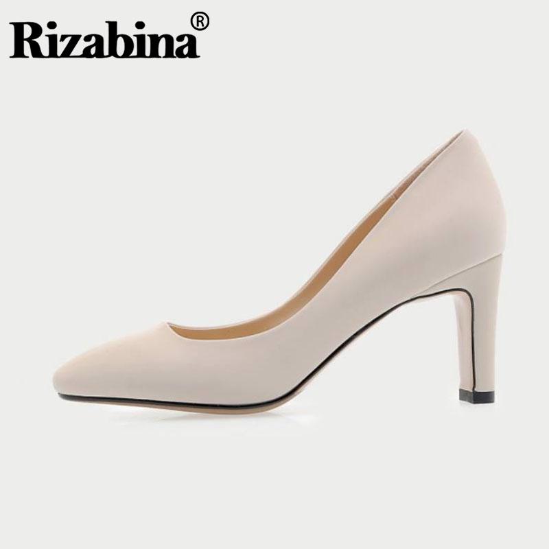 

Dress Shoes RizaBina Women Pumps Fashion Square Toe Solid Color Real Leather Thick High Heels Office Footwear Size 34-40, Black