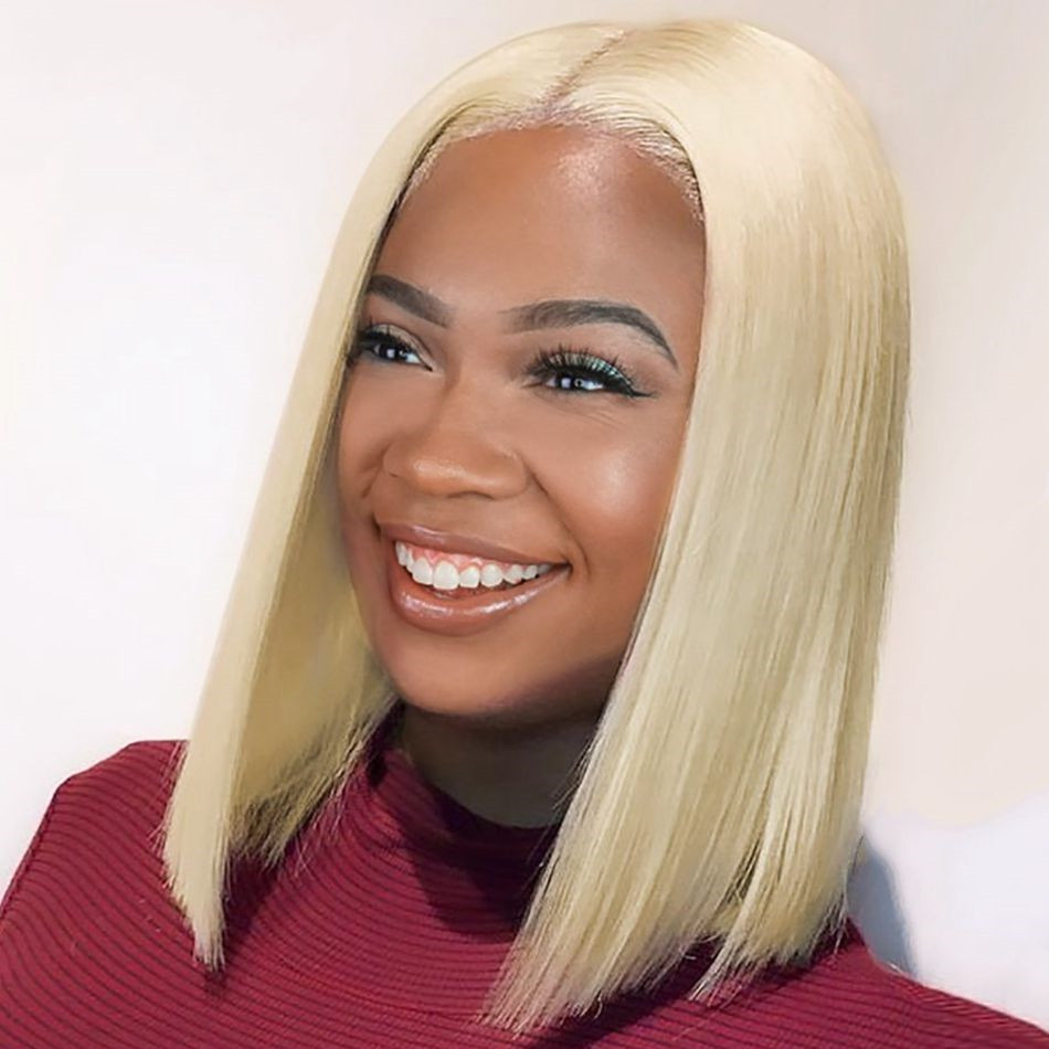 Malaysian 613 kurze Bob -Perücke Blondes menschliches Haar vorgezogen 130% 13x4 gerade Spitzen -Vorderperücken für Frauen