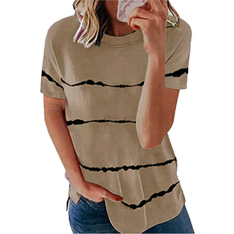 

Summer Striped Short Sleeve O Neck T Shirt Women Casual Loose Tee Tops Female Plus Size Ladies Streetwear Tshirt Ropa Mujer 210608, Pink
