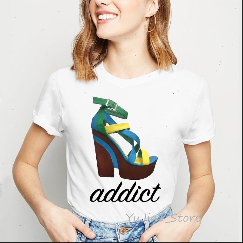 

women t shirt flowers high heel shoe print graphic tees vogue cute white summer hipster round neck woman clothes
