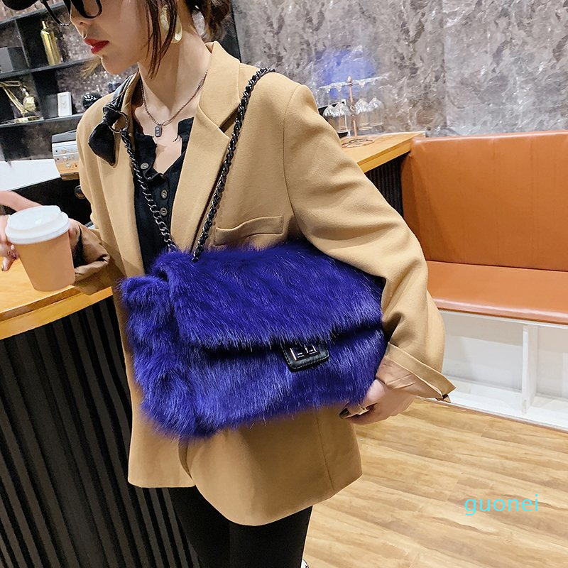 

Designer- Handbags purses high quality women bags tote bag shoulder new styles fur material handbag 2021, Red