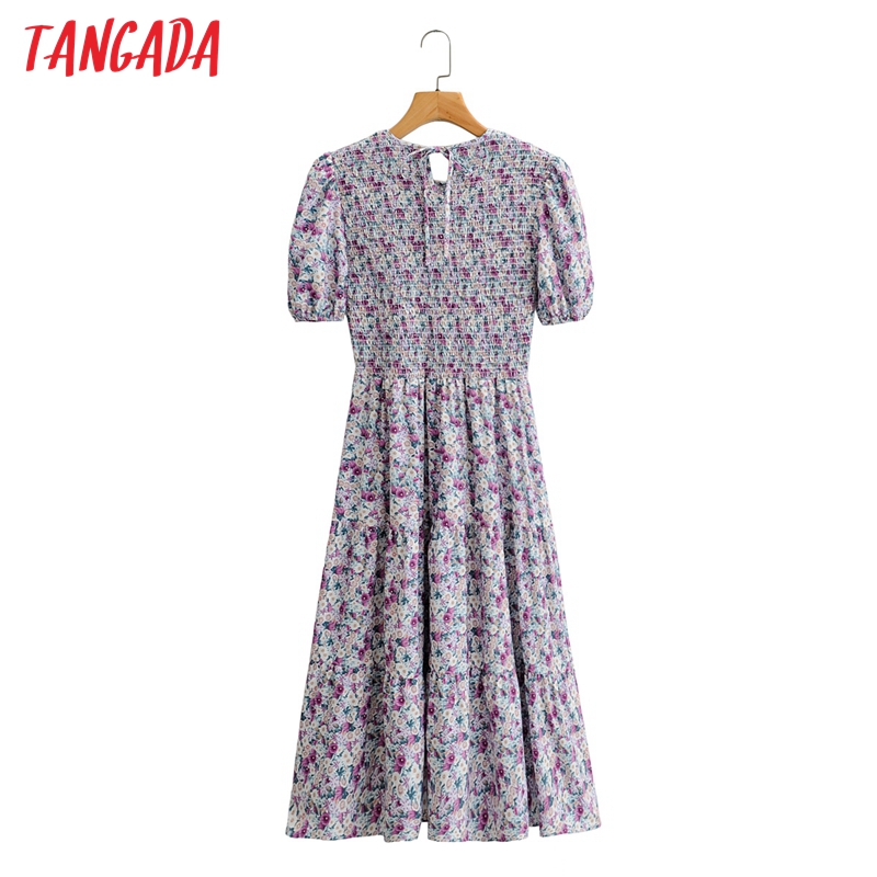 

2021tangada women pleated flowers print long dress o neck short sleeve 2021 summer ladies dress vestidos sy211, Black;gray