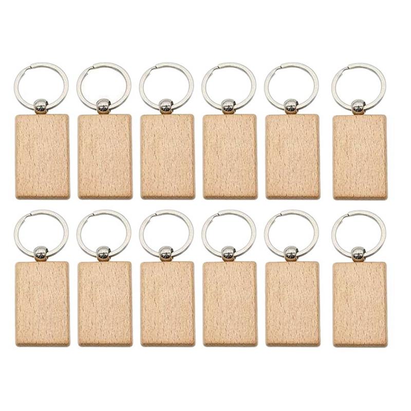 

Keychains 12 Pcs Blank Wooden Key Chain Rectangle Tags Wood Ring For DIY Craft