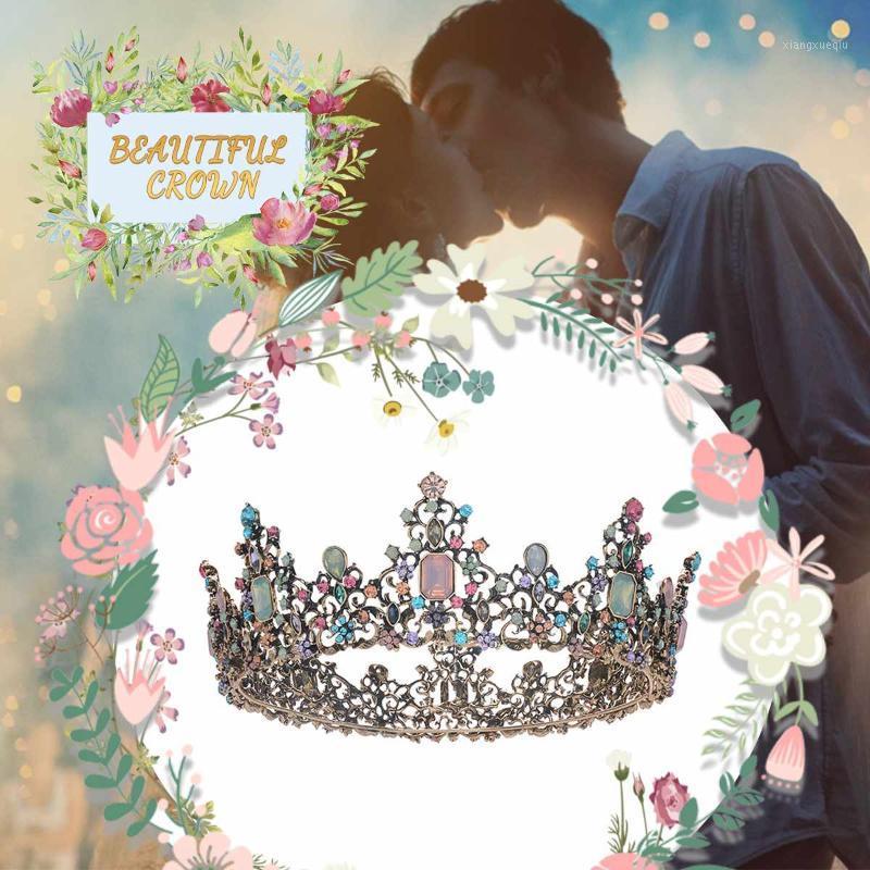 

Vintage Baroque Tiara Colorful Rhinestone Tiaras Crowns Hairband Royal Queen Headband Women Christmas Party Hair Jewelry Clips & Barrettes, Golden;silver