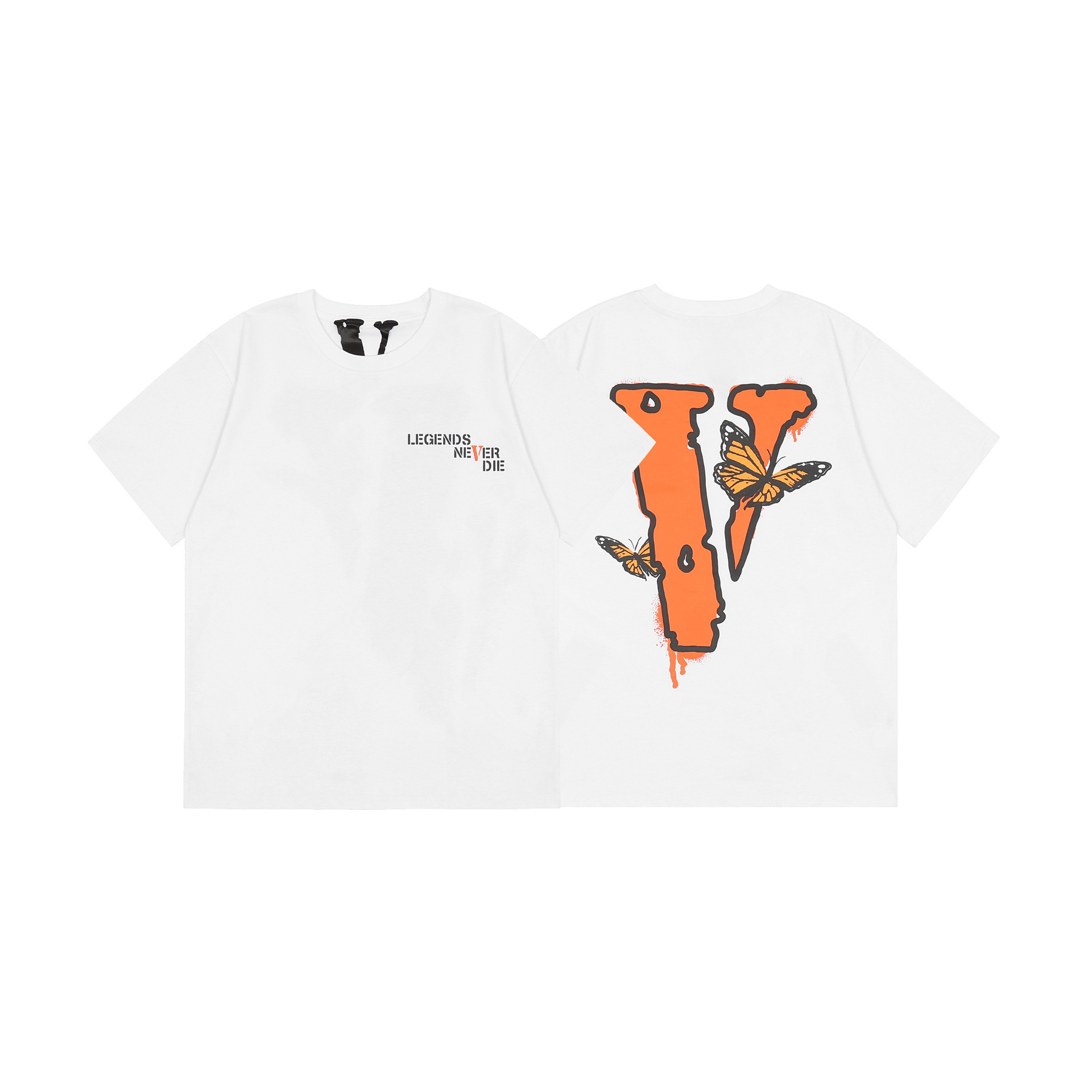 

21ss top brand 2021 new vlon Big V short sleeve big V butterfly high street Wang Yibo same loose men and women's T-shirt high quality, White;black