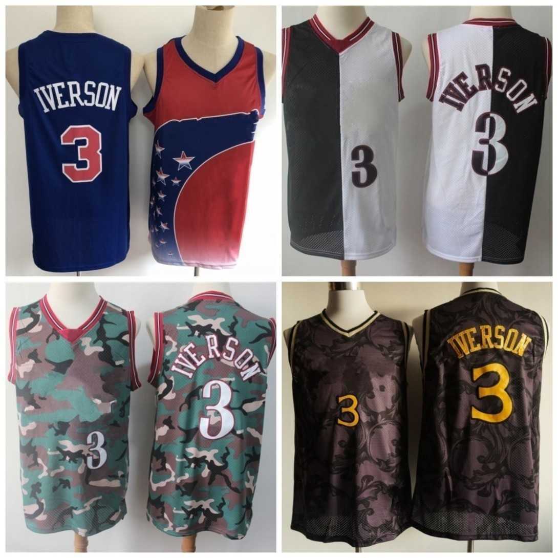 

Vintage Stitched Jersey Mens 3 Iverson Stitched Mesh Basketball Jerseys, As