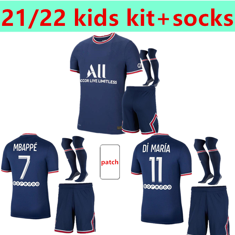 

21 22 MBAPPE KEAN kids kit soccer jerseys home VERRATTI MARQUINHOS top thai KIMPEMBE DI MARIA maillots de football, 21/22 home