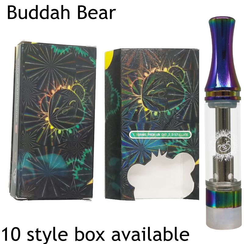 

Buddah Bear Colorful Atomizer Vape Cartridge Packaging 0.8ml 1.0ml Empty Disposable Vaporizer Pen Reflective Boxes 10 Styles 510 Carts