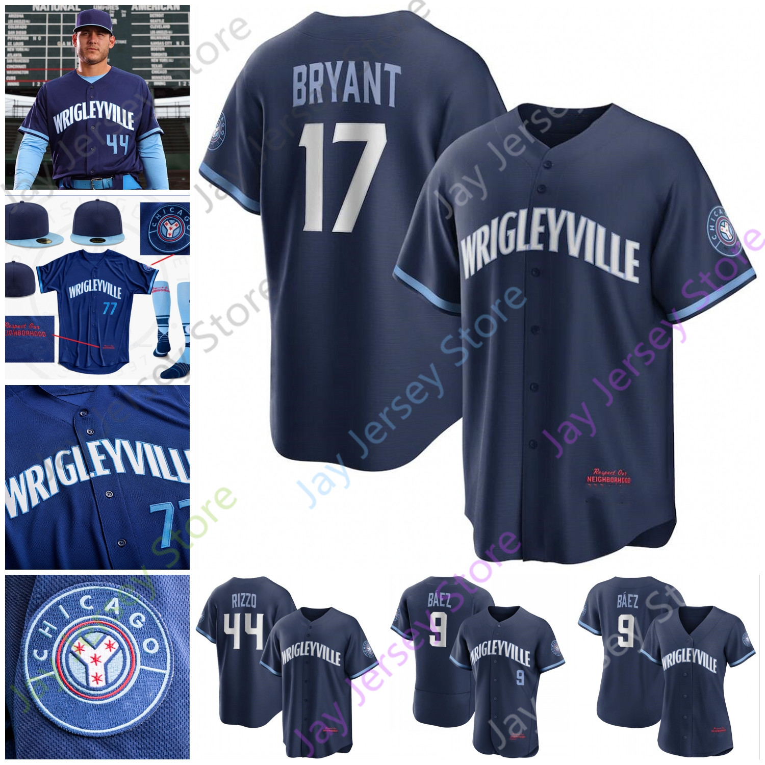 

Wrigleyville Jersey 2021 City Connect Navy Anthony Rizzo Ernie Banks Ryne Sandberg Willson Contreras Javier Baez David Bote Joc Pederson Kimbrel Marcus Stroman, 2021 city connect navy women