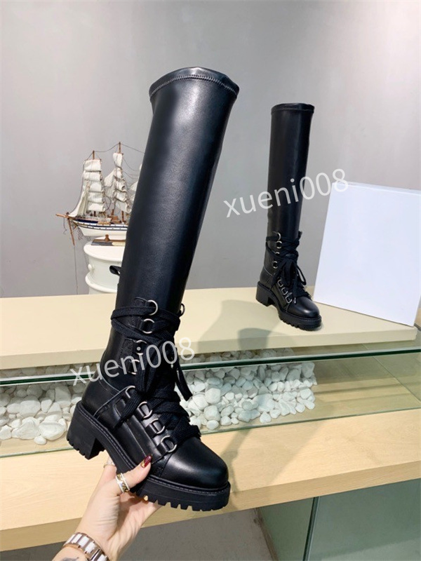 

Boots Equestrian Handsome Cowhide Black 35-41 Riding Women Shoes Leather Autumn Round Toe Mid-Calf Rivet Thick rx211120, 01