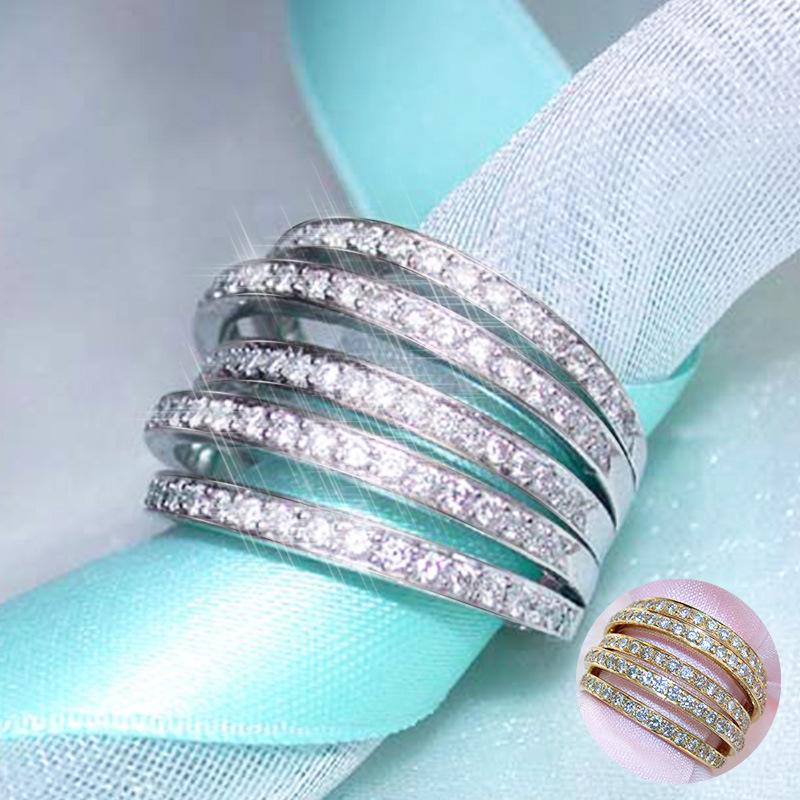 

cluster rings unique design geometric zircon multilayers copper ring for women girls fashion accessories birthday anniversary gifts crl1076e, Golden;silver