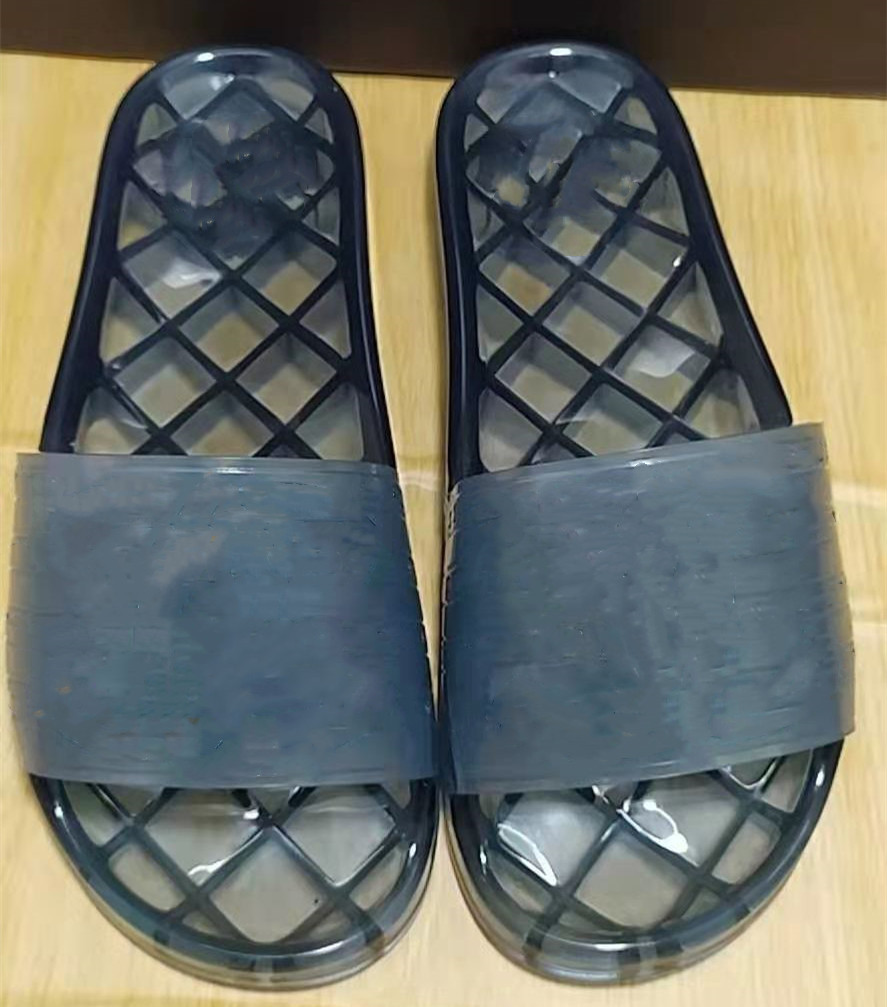 

Summer Women Solid PVC Flat Slippers Fashion Man Letter Print Slip-on Rubber Sole Slide Sandal, Black