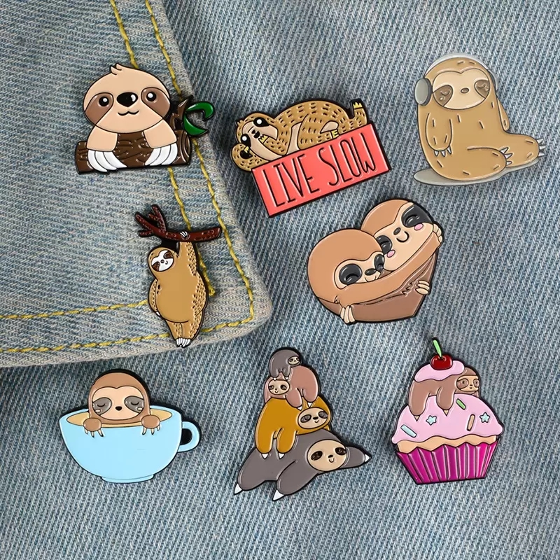 

Animal Sloth Cute Small Funny Enamel Brooches Pins for Women Christmas Demin Shirt Decor Brooch Pin Metal Kawaii Badge Fashion Jewelry, Mixed colors