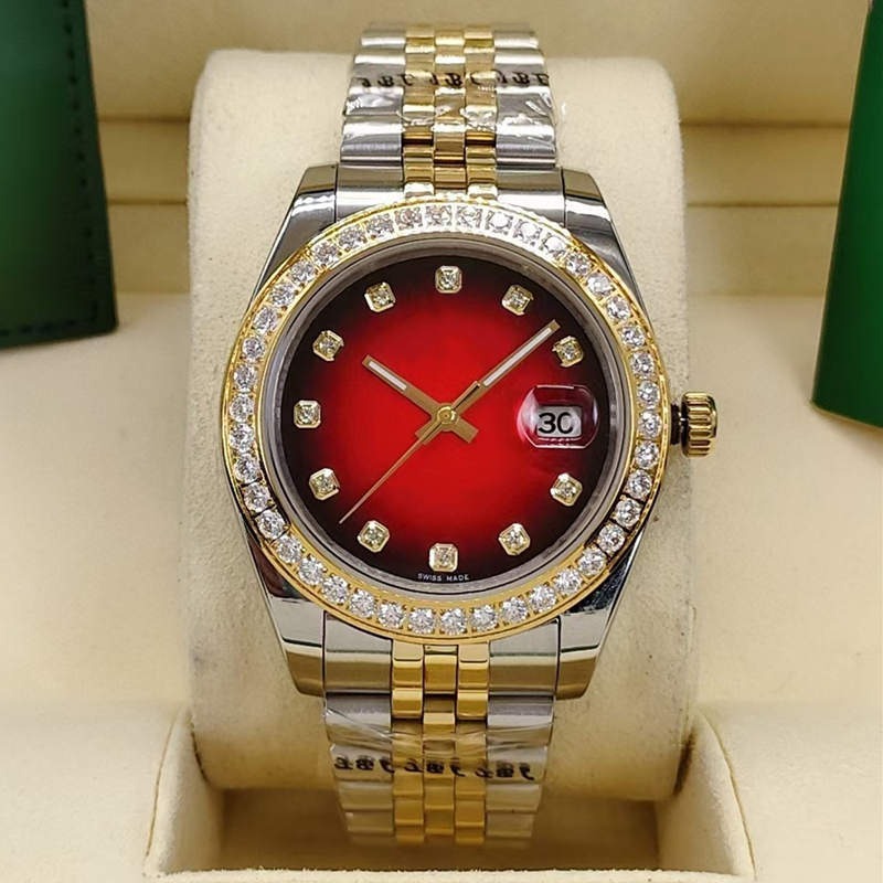 

Men and women automatic Watches 41mm calendar Classic red diamond bezel Stainless steel fold buckle waterproof, Camel