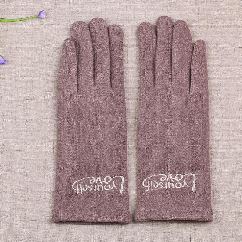 

Five Fingers Gloves Winter Women Touch Screen Plus Velvet Inside Thin Section Simple Style Keep Warm Letter Embroidery Female Gloves1
