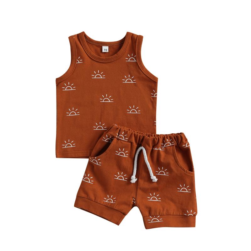 

Clothing Sets Born Baby 2-piece Outfit Set Fashion Sun Print Tank Top Shorts For Kids Boys Girls, White