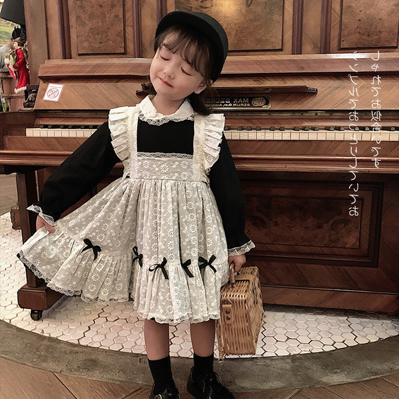 

Girls' dresses Kids Spanish Vintage Clothing Girls Lotia Baby Korea One Piece Autumn Clothes Children Black Long Sleeve with Lace